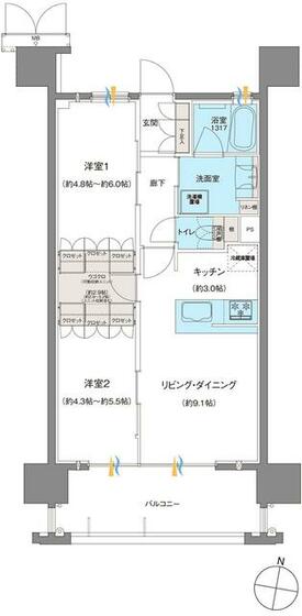 熊本市中央区南熊本のマンションの間取り