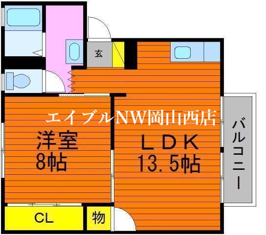 岡山市北区東花尻のアパートの間取り