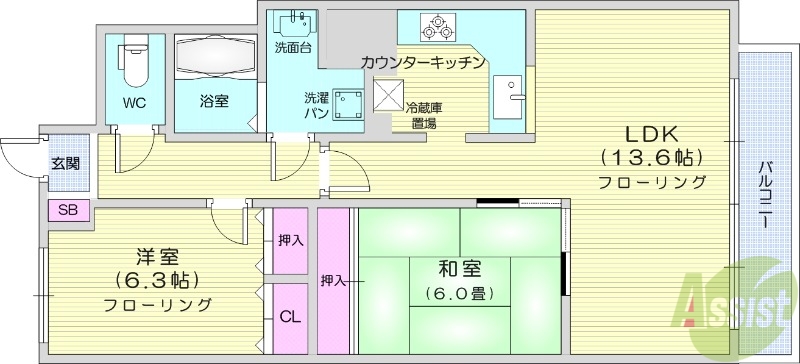 仙台市青葉区支倉町のマンションの間取り