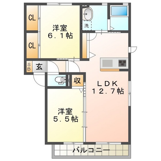 Ｈｉｌｌｓ庄野Ａの間取り