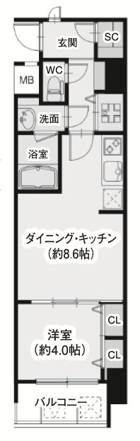 大阪市中央区淡路町のマンションの間取り