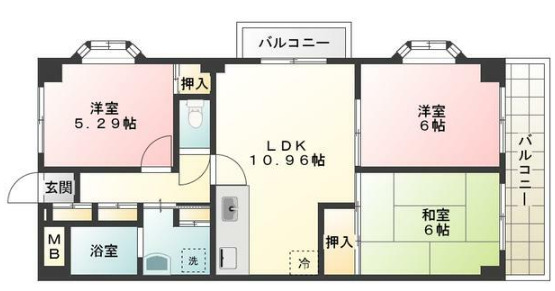 小田急線 千歳船橋駅 徒歩23分 5階建 築33年の間取り写真