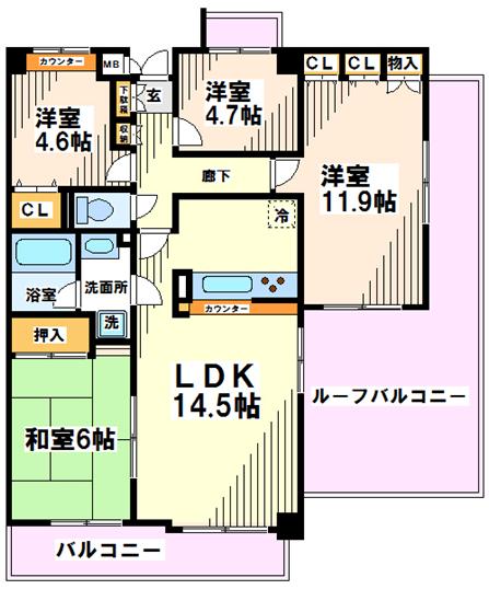 京王線 千歳烏山駅 徒歩5分 7階建 築30年の間取り写真