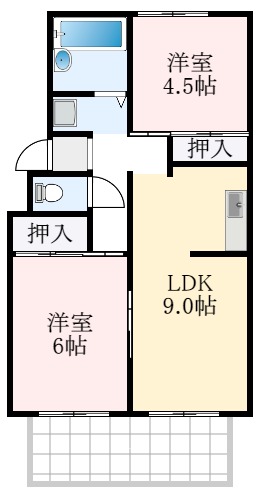 大阪狭山市池尻自由丘のアパートの間取り