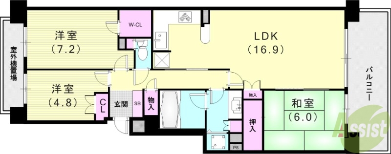 神戸市中央区熊内町のマンションの間取り