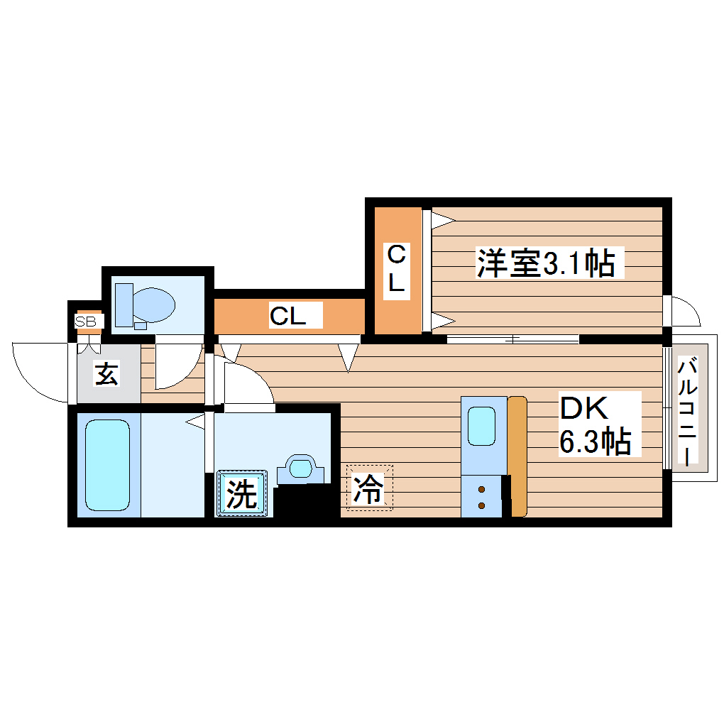 仙台市太白区西中田のアパートの間取り