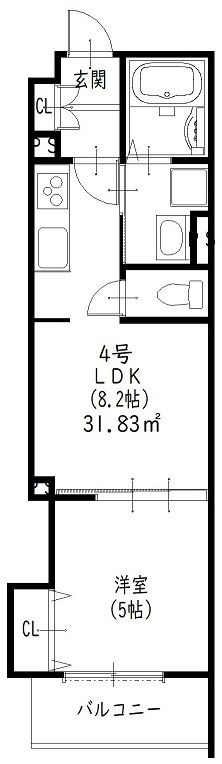 東大阪市東山町のアパートの間取り