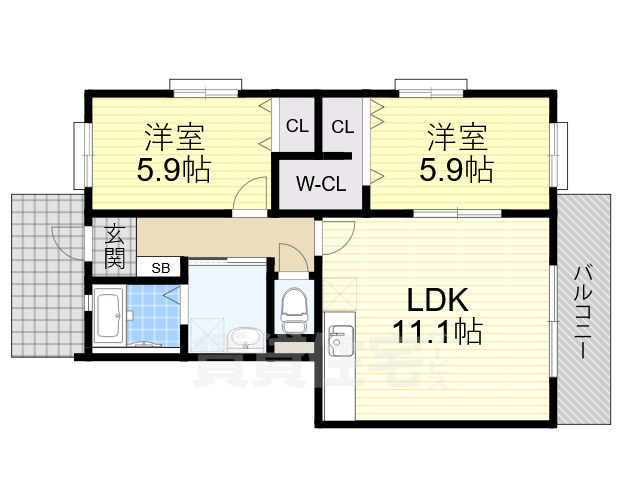 高槻市上牧北駅前町のマンションの間取り