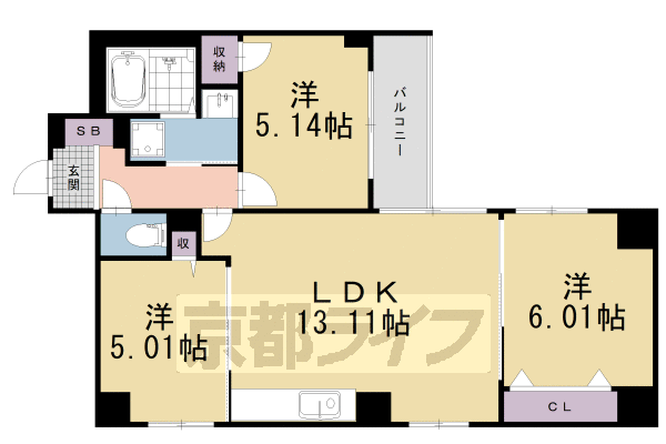 京都市中京区九町目のマンションの間取り