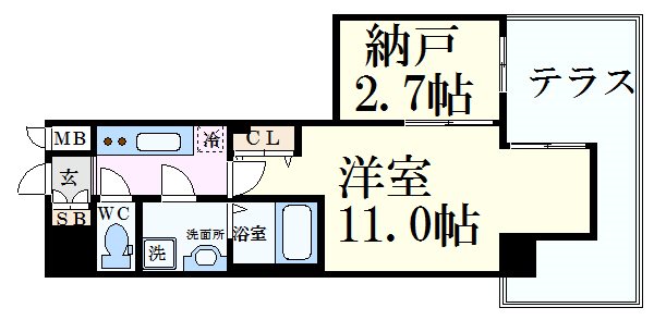 京都市下京区七条御所ノ内中町のマンションの間取り