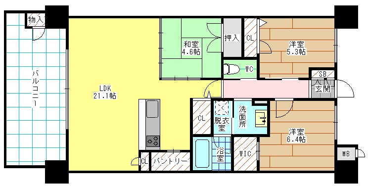 北九州市小倉北区馬借のマンションの間取り