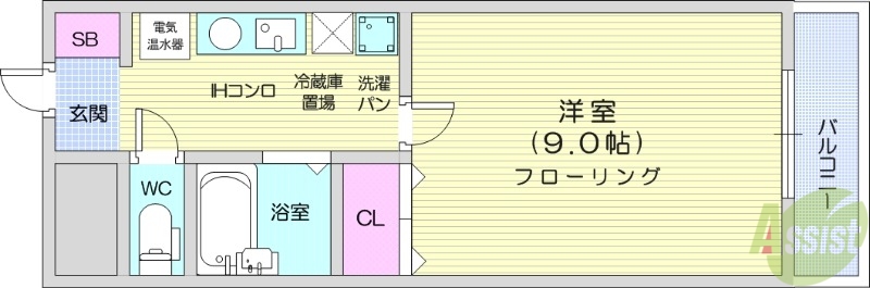 仙台市若林区六丁の目西町のマンションの間取り