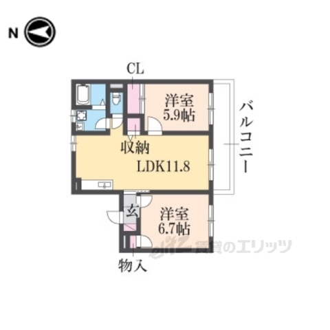 南丹市園部町小山東町のアパートの間取り