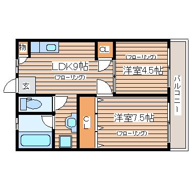 仙台市青葉区小田原のマンションの間取り