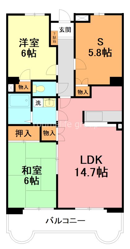 平塚市山下のマンションの間取り