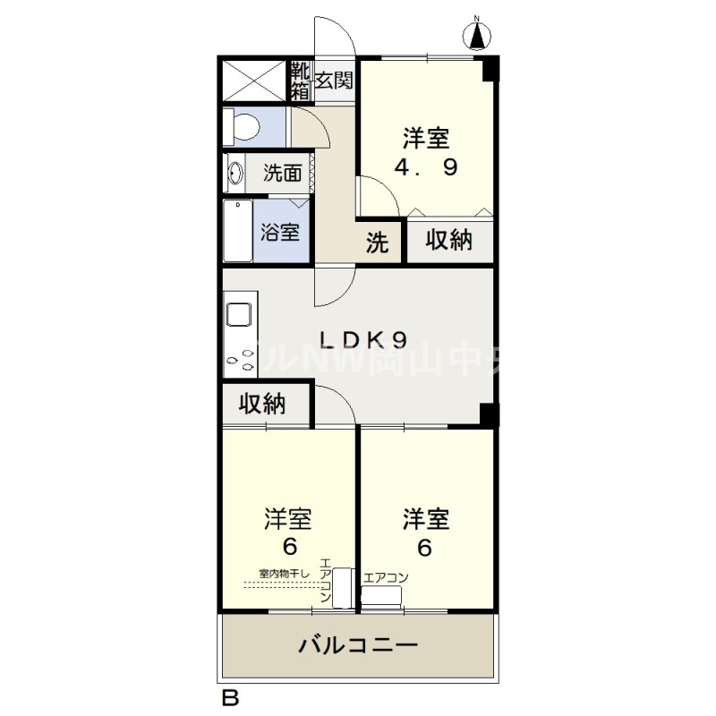 岡山市北区辰巳のマンションの間取り