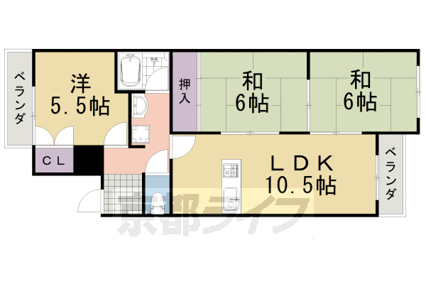 【京都市西京区嵐山薬師下町のマンションの間取り】