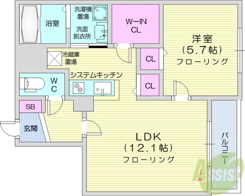 札幌市北区北六条西のマンションの間取り