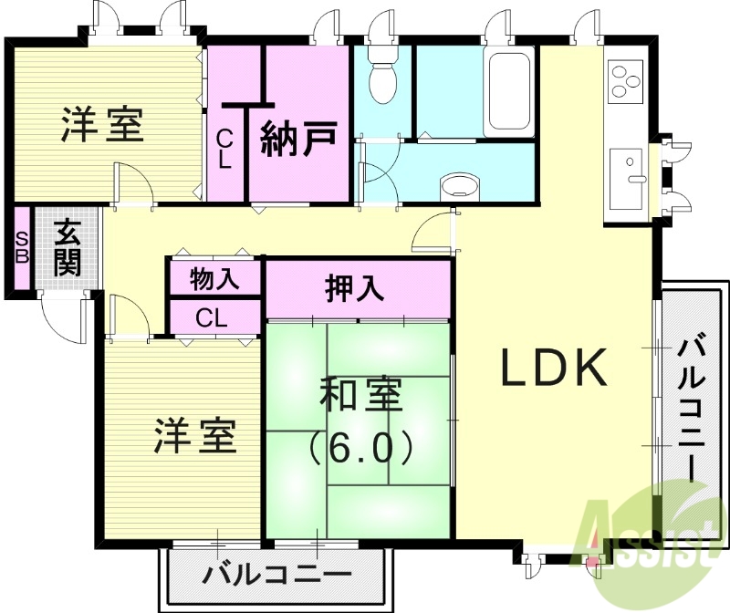 芦屋市川西町のアパートの間取り