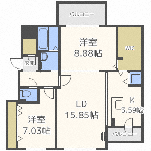 【札幌市中央区南二十二条西のマンションの間取り】