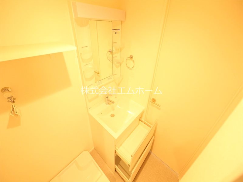 洗面設備　脱衣所　独立洗面台（シャンプードレッサー付）収納スペース有