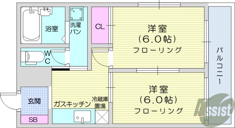 【仙台市若林区六丁の目中町のマンションの間取り】