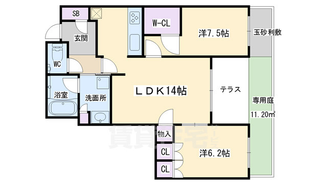 【京都市左京区聖護院東町のマンションの間取り】