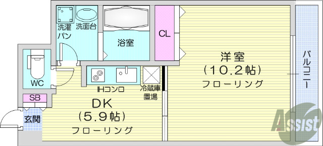 仙台市青葉区支倉町のマンションの間取り