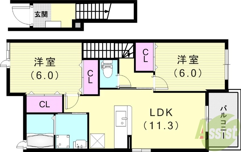 神戸市北区有野町有野のアパートの間取り