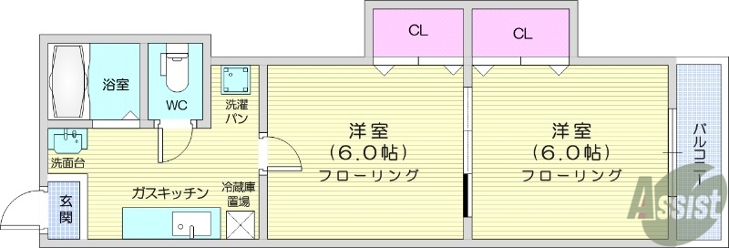 仙台市宮城野区清水沼のアパートの間取り