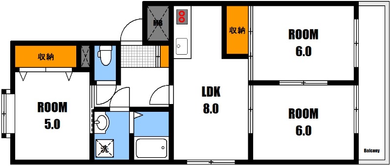 広島市安佐南区長束のマンションの間取り