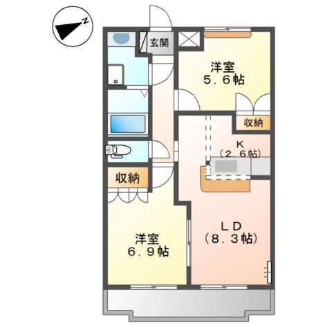 姫路市飾磨区阿成鹿古のアパートの間取り