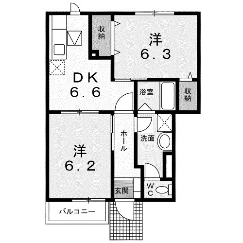 館林市尾曳町のアパートの間取り