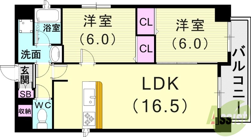 神戸市兵庫区上沢通のマンションの間取り