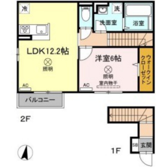 岡山県岡山市北区牟佐の賃貸アパートの間取り