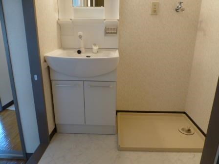 洗面設備　洗濯機は洗面所へ置けます。