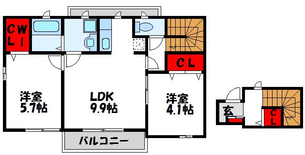 宗像市河東のアパートの間取り