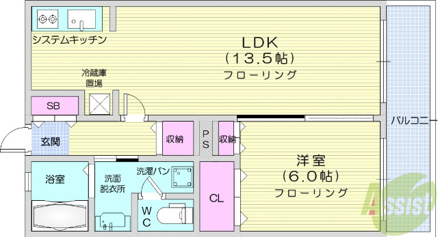 仙台市青葉区愛子東のアパートの間取り