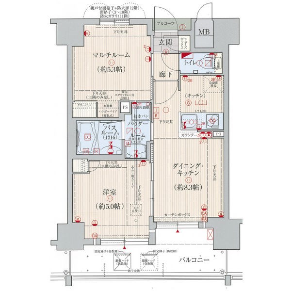 神戸市兵庫区西柳原町のマンションの間取り