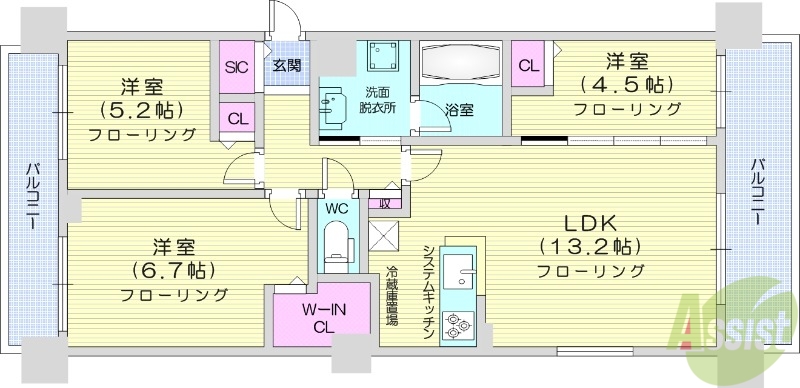 札幌市東区北十七条東のマンションの間取り