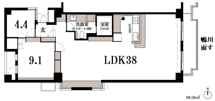 京都市下京区下材木町のマンションの間取り