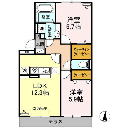 菊池郡菊陽町花立のアパートの間取り