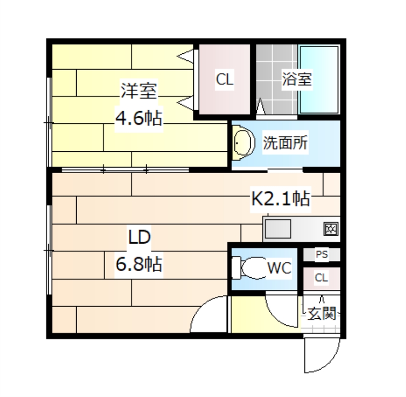 江別市向ケ丘のアパートの間取り