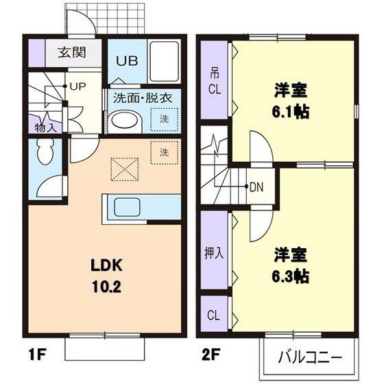 下妻市皆葉のアパートの間取り