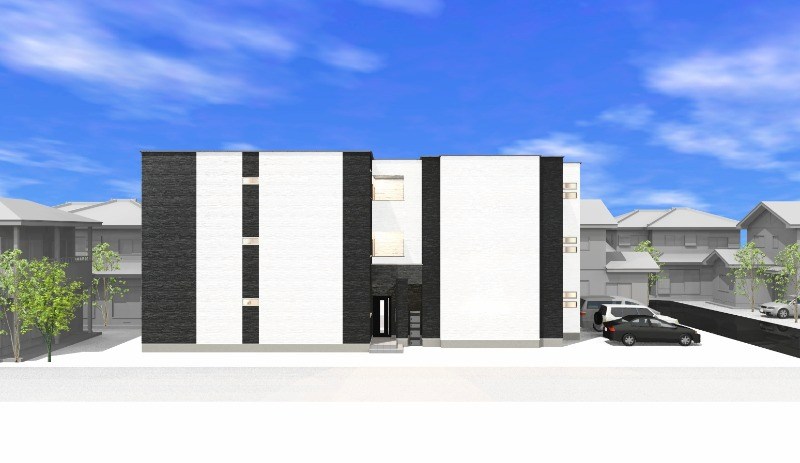 建物外観　外観パース　オートロック付　宅配ＢＯＸ有り