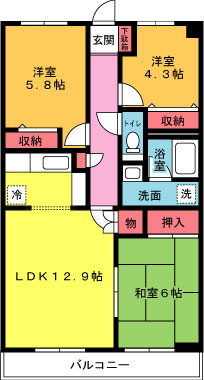 茅ヶ崎市高田のマンションの間取り