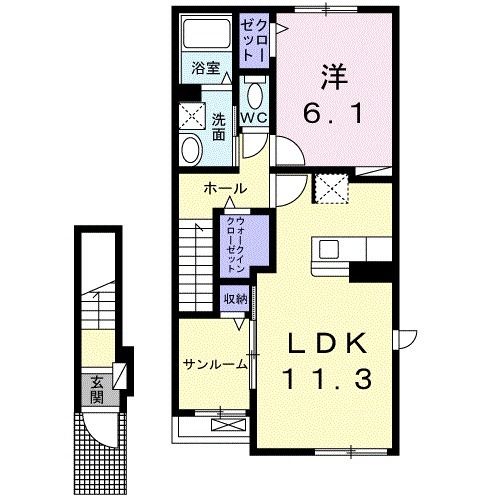 【岩沼市桑原のアパートの間取り】