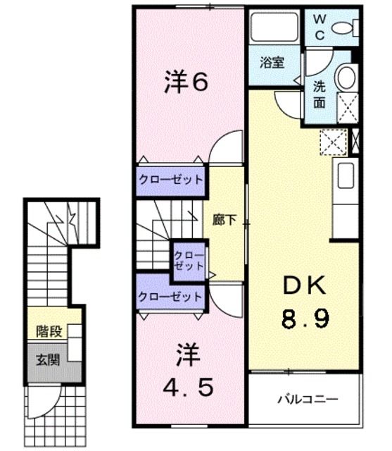 座間市四ツ谷のアパートの間取り