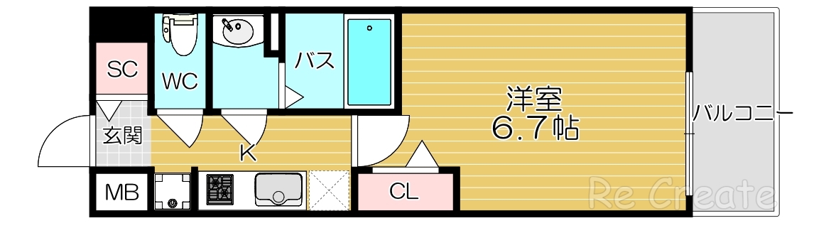 【大阪市天王寺区筆ケ崎町のマンションの間取り】