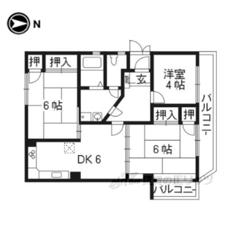 京都市左京区田中関田町のマンションの間取り